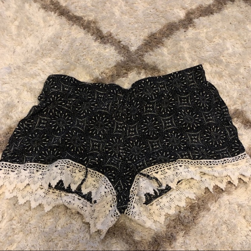 black lace trim shorts